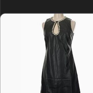 Boston Proper Black Mini Dress with Embellished Neckline